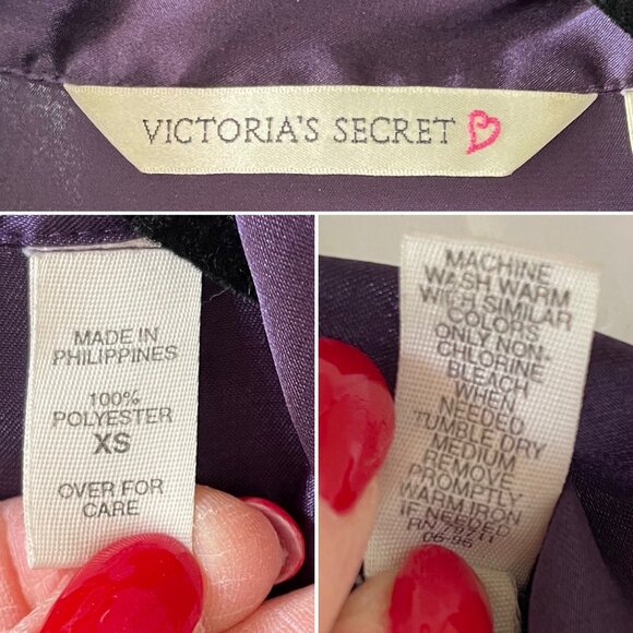 Vintage Victorias Secret Purple Satin Long Button-Up Nightshirt Pajama Top Sz XS - Picture 5 of 12